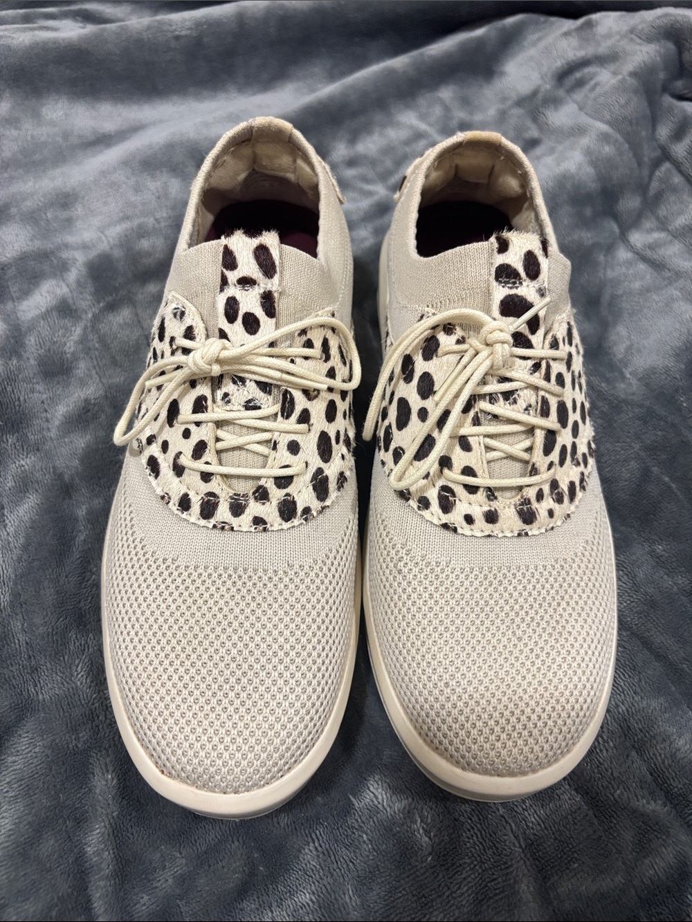 Mark Nason Beige Knit Sneakers with Black Leopard Accent